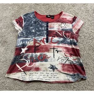 Women's Ms Lee Multicolored Red Blue Patriotic‎ Top USA America Independence M